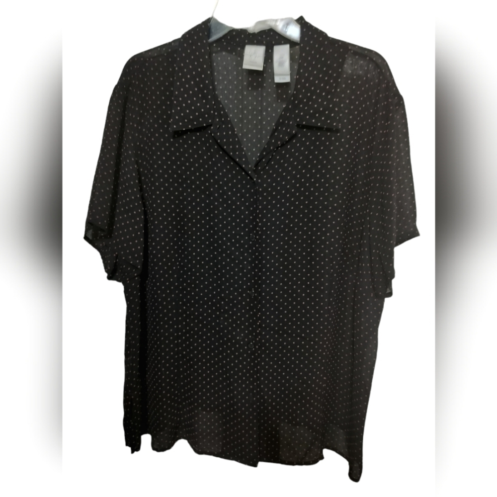 2684) Emma James Polkadot Short Sleeve Button down Top Plus Size 22W